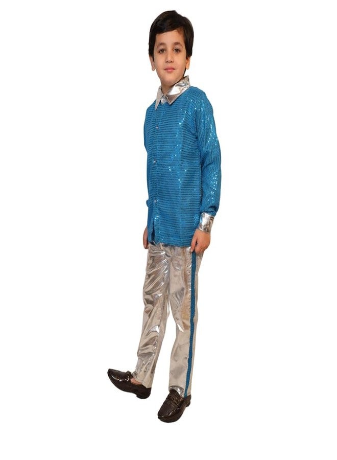 كاكو فانسي دريسيس زي تنكري غربي للأطفال من كاكو، قميص مزين بالترتر مع بنطال لامع، مناسب لبرنامج اليوم السنوي - فيروزي، 7-8 سنوات، للجنسين - Image 3